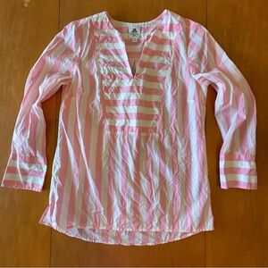 Thomas Mason for J Crew XS Preppy pink and white stripe pop over shirt top